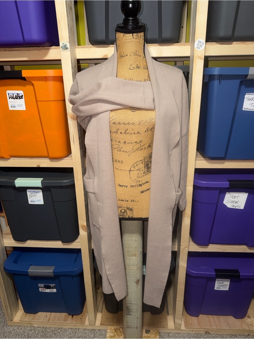 Long Open Front Heavier weight Sweater Cardigan in Soft Beige - Picture 7 of 12